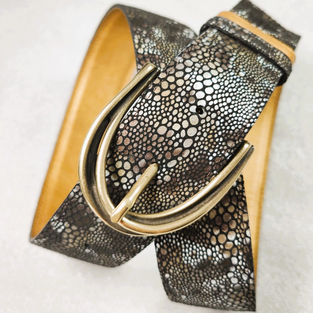 Ceinture reversible femme Motif "galuchat" / "or" irisé